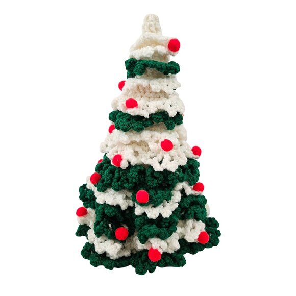 Handmade Other - Vintage Crochet Christmas Tree Gree White Yarn Hand Crafted Tree Topper Decor